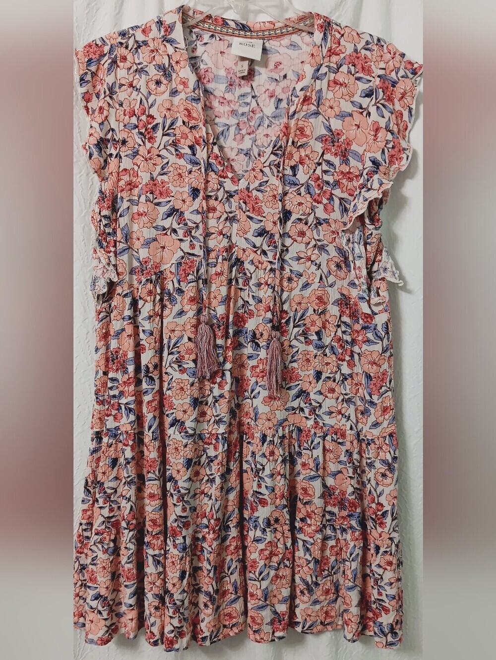 Knox Rose Peach Floral V-Neck Ruffle Sleeveless Mini Dress Size S